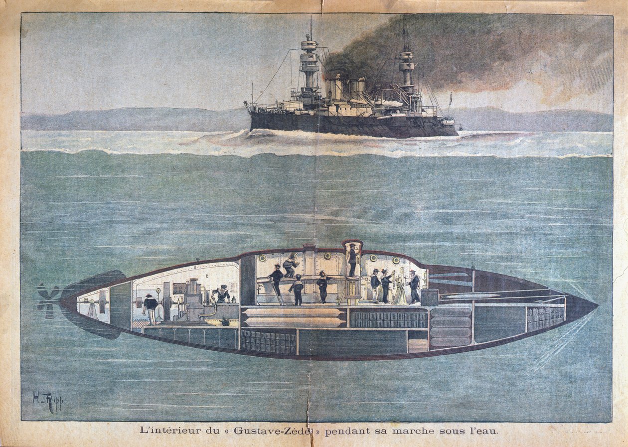 古斯塔夫 - 西迪的内部，而水下，1899年（彩色雕刻） 作者 法语学校