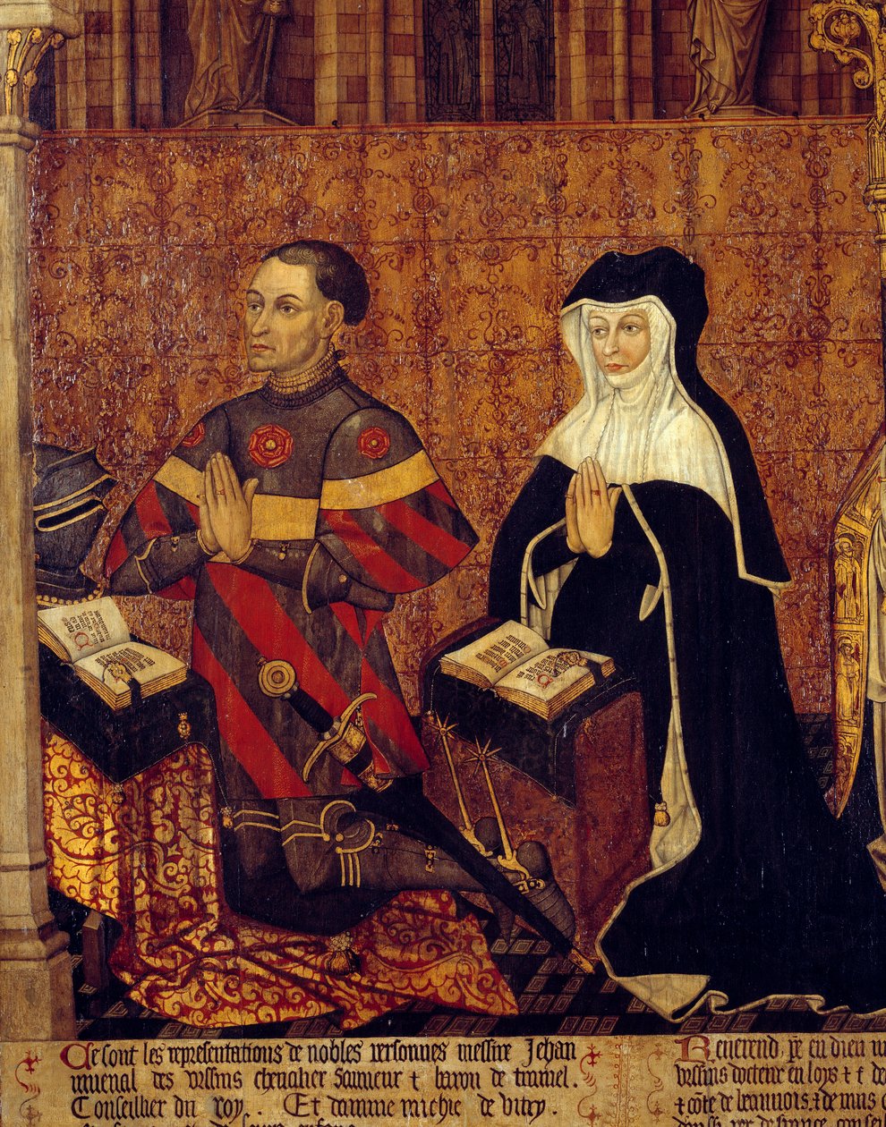 Jean Juvenal des Ursins（1360-1431）和他的妻子的Jouvenel家族细节。 在法国学校的木头上作画。 1443-1449。 Sun 1,3x3,5 m 巴黎，中世纪国家博物馆，Thermes de Cluny 作者 法语学校