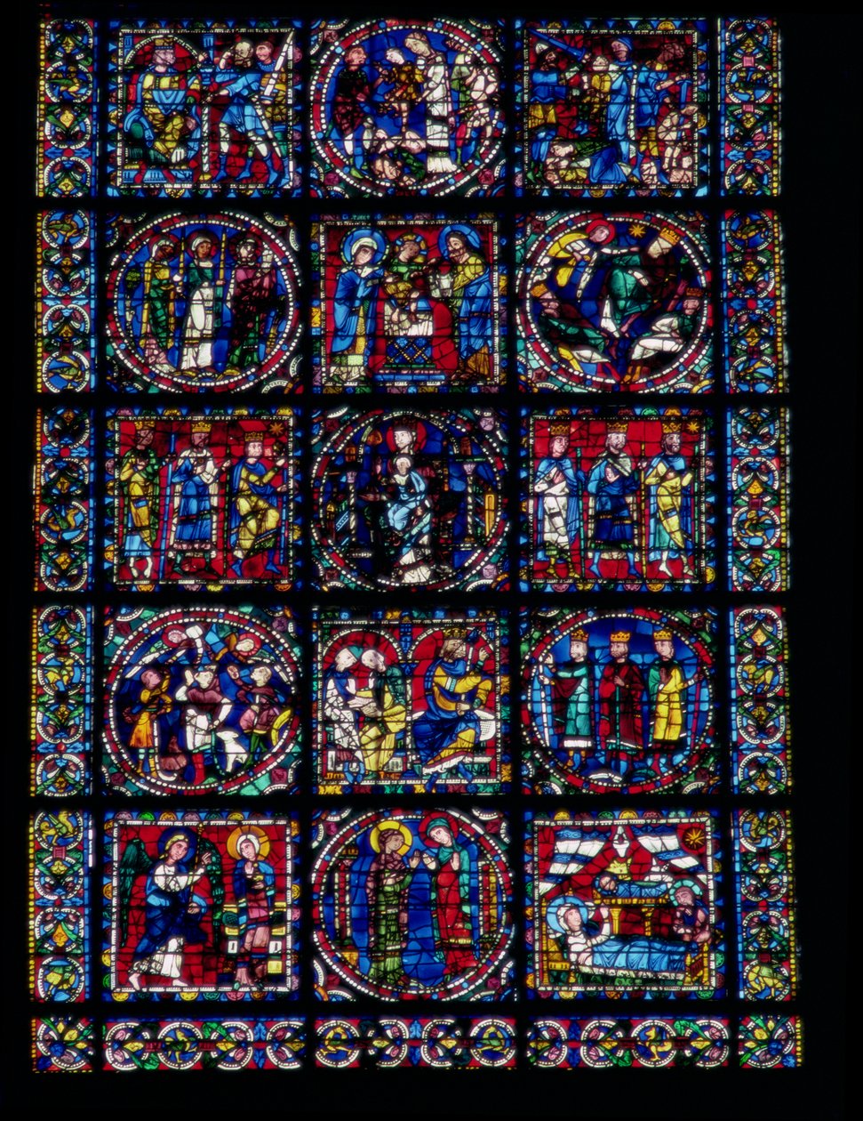 基督的生平，新约周期，窗户的下半部分，c.1145-50 作者 法语学校