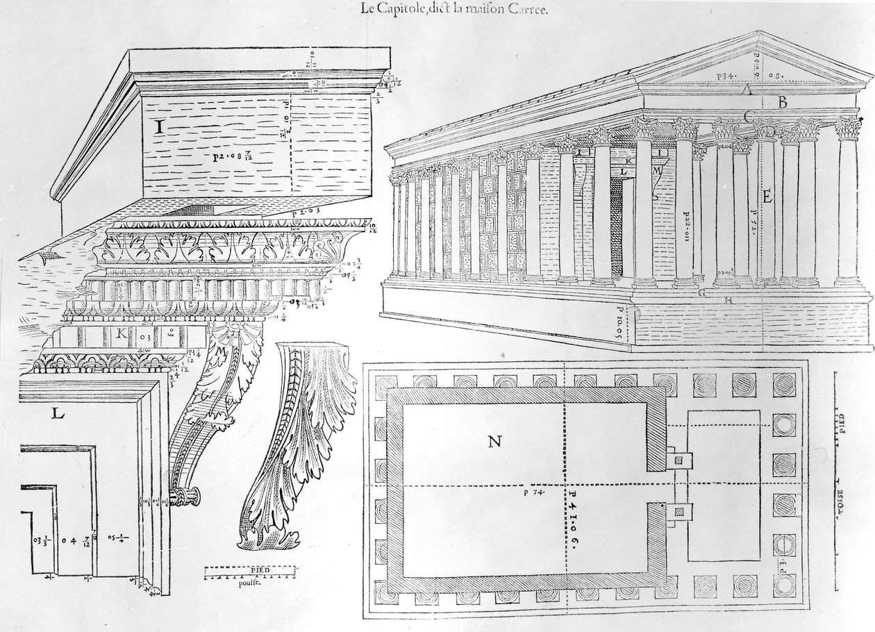 The House Carree，由Jean Poldo dAlbenas创作的Nismes城市历史演讲的插图，于1560年出版 作者 法语学校
