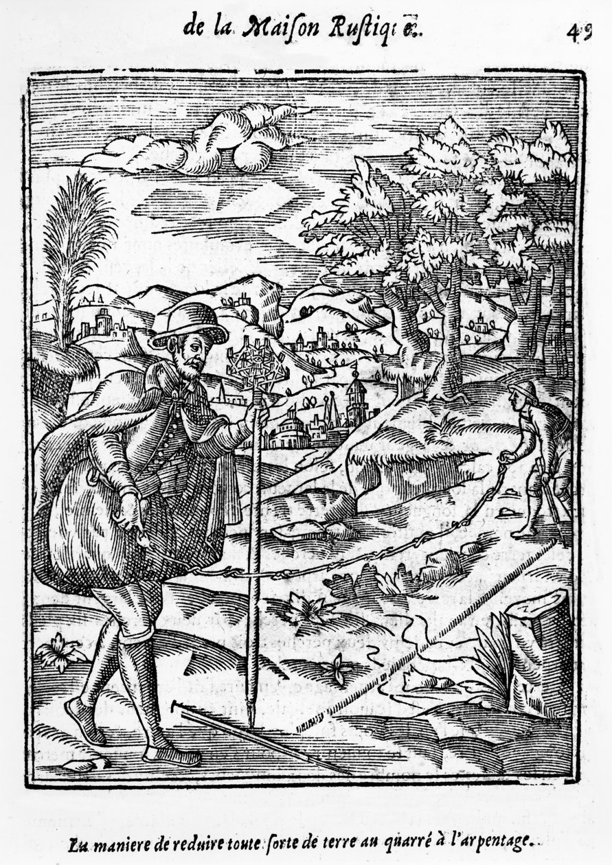 减少勘察广场任何地面的方式，例如Charles Estienne的LAgriculture et Maison Rustique，1641年出版 作者 法语学校