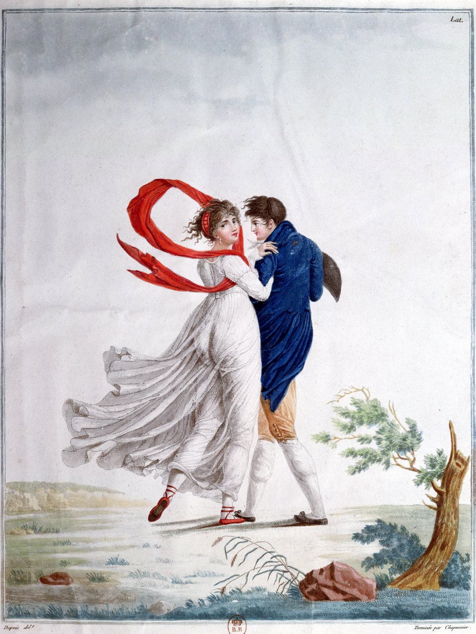 早晨漫步，c.1800（彩色雕刻） 作者 法语学校