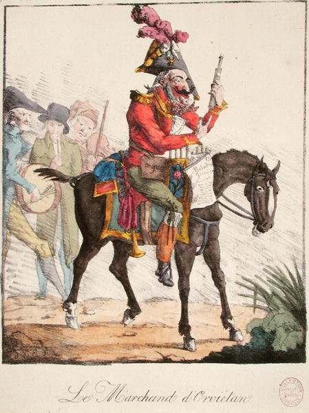 Orvietan卖家，约1816年（彩色版画）。 作者 法语学校