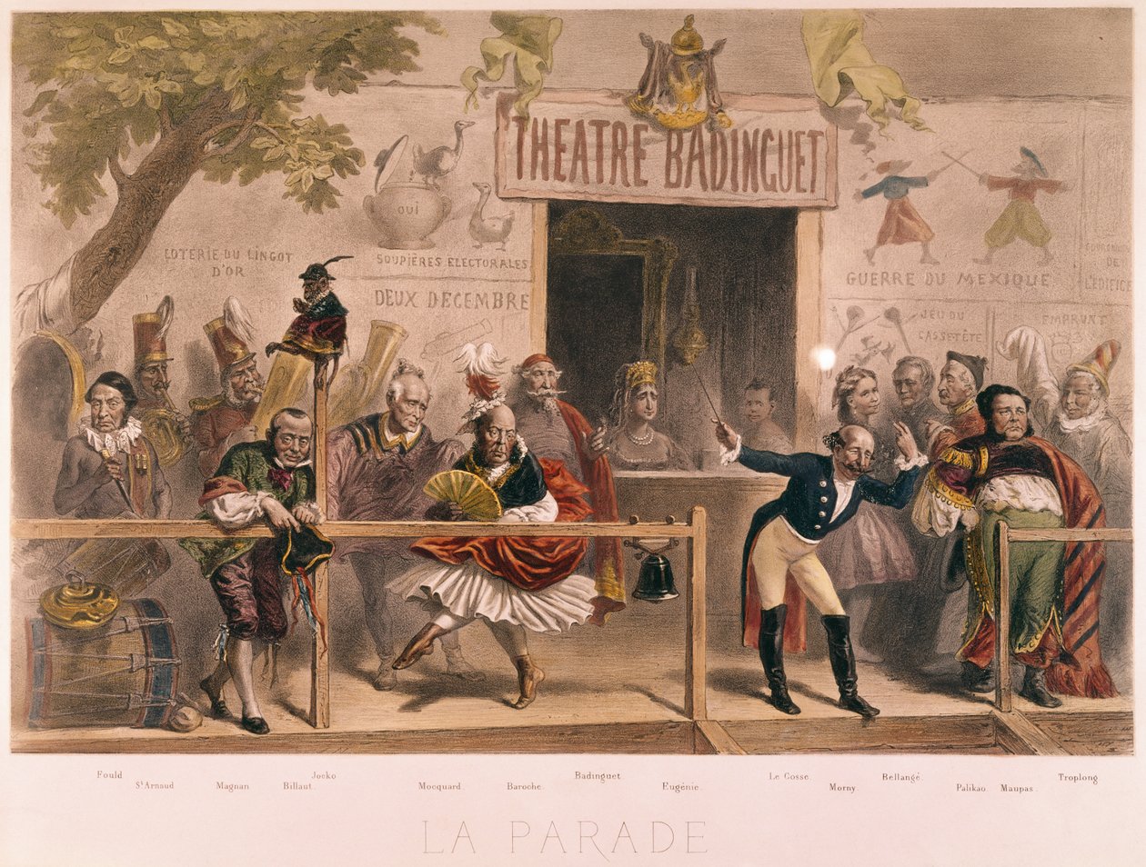 游行，拿破仑三世及其法院的漫画（1808-73），来自La Menagerie Imperiale，1870年 作者 法语学校