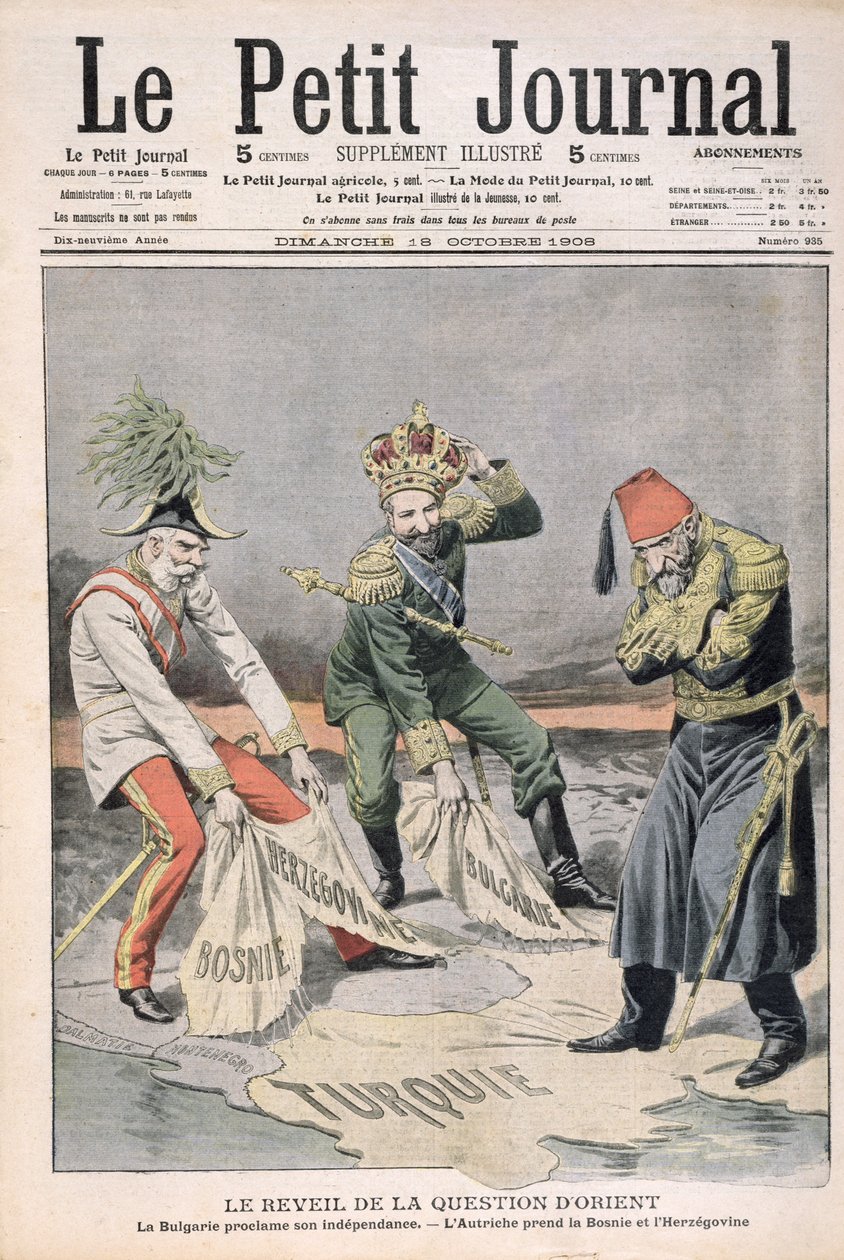 东方国家和巴尔干地区问题的复兴，涵盖了Le Petit Journal，1908年10月18日的插图（彩色雕刻） 作者 法语学校
