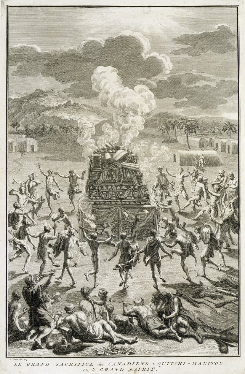 加拿大人对Quitchi-Manitou，或伟大精神的牺牲，宗教仪式和习俗的插图，由Bernard Picart（1673-1733）1723刻 作者 法语学校
