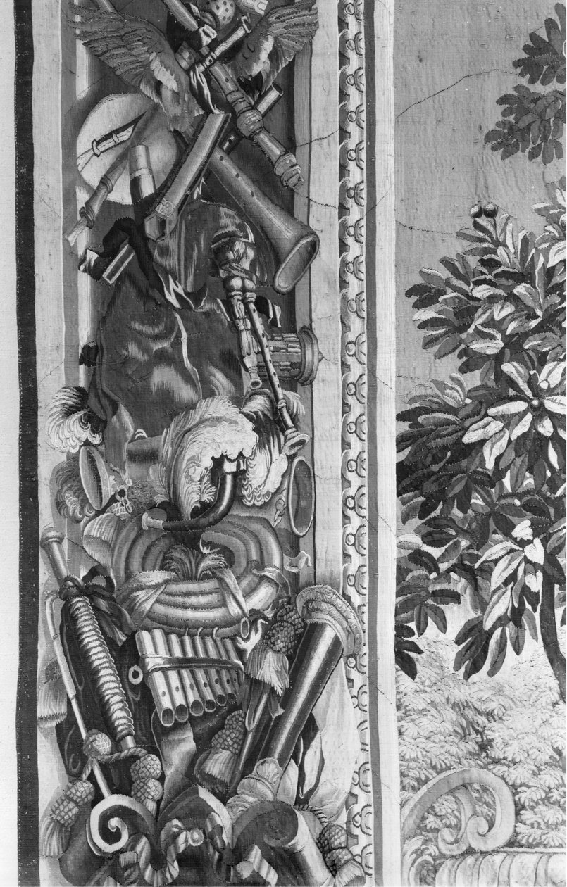四季挂毯，边境，乐器，c.1670，Gobelins工厂（详细） 作者 法语学校