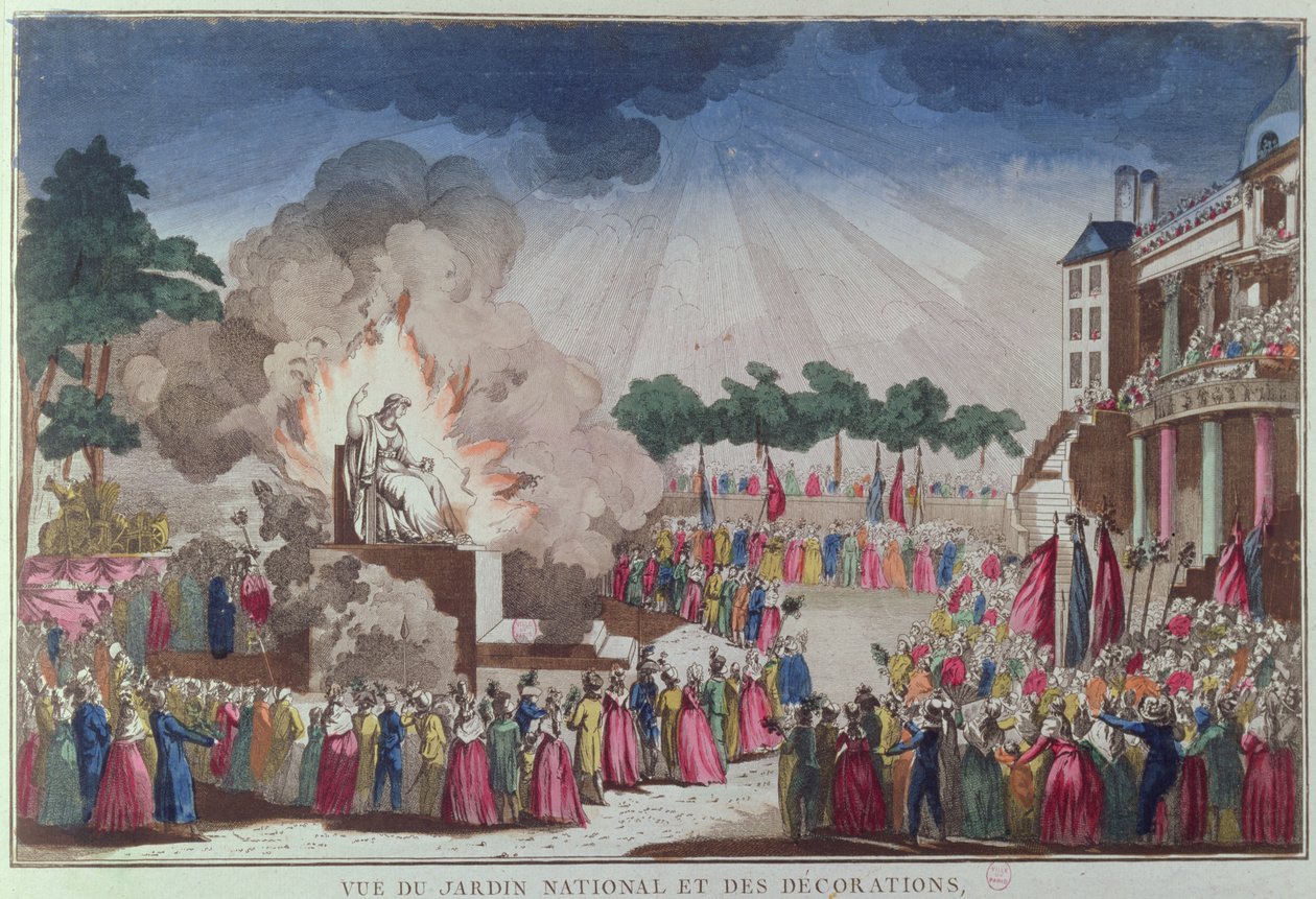 1794年7月8日巴黎Jardin国家装饰艺术节上，无神论的雕像被摧毁并被智慧雕像所取代 作者 法语学校