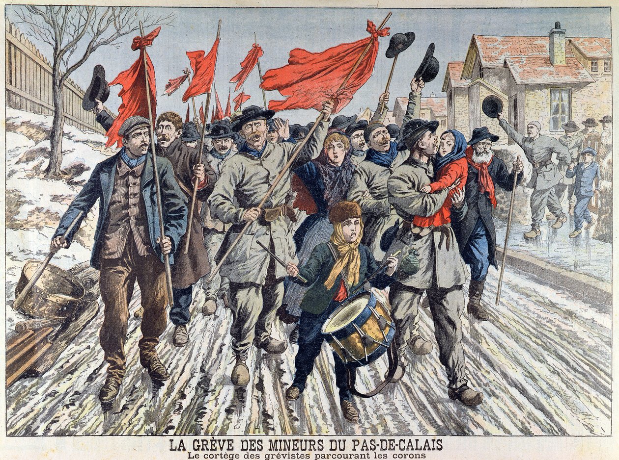 1906年4月1日Le Petit Journal（彩色版画）在Pas-de-Calais的矿工罢工，采矿村的罢工者游行 作者 法语学校