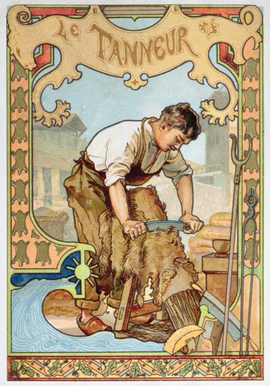 皮匠》，来自一本手工艺书的插图，约1899年（彩色平印）。 作者 法语学校
