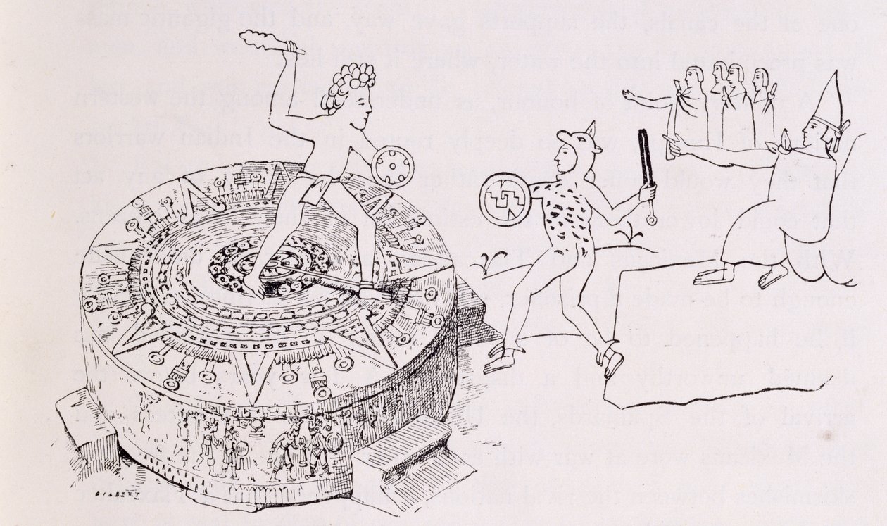 来自Codex Ramirez的Temalacati，或Gladiatorial Stone，来自&39;新世界的古城&39;，由Claude-Joseph-Desire Charney，酒吧。 1887年 作者 法语学校