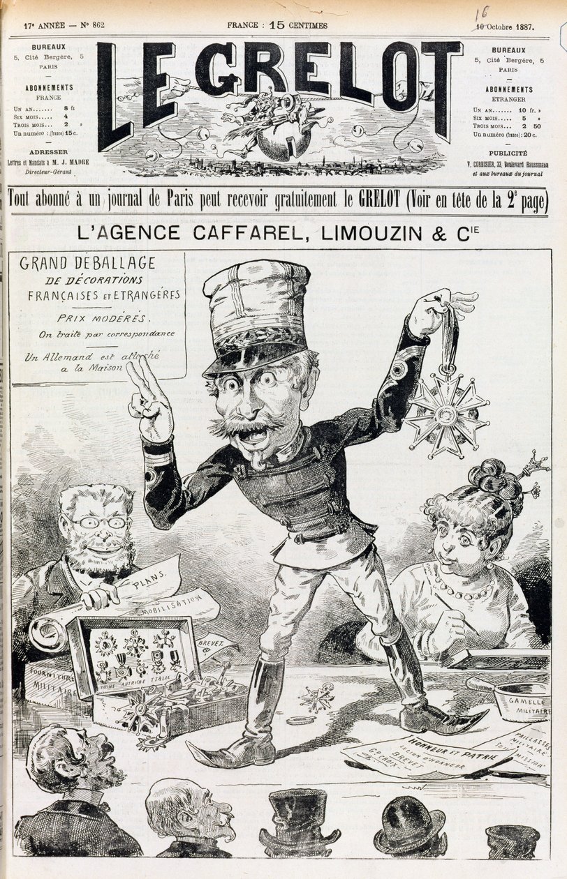 威尔森事件，Le Grelot的封面，1887年10月16日 作者 法语学校