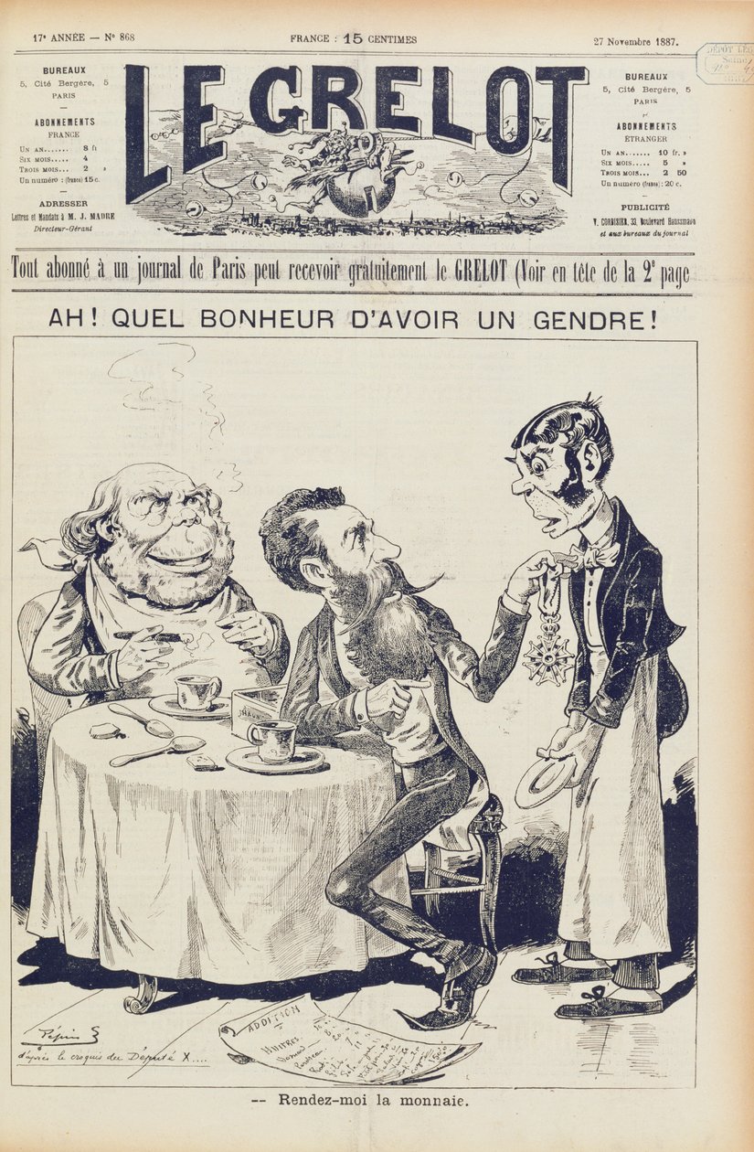 The Wilson Affair，Le Grelot的封面，1887年11月27日 作者 法语学校