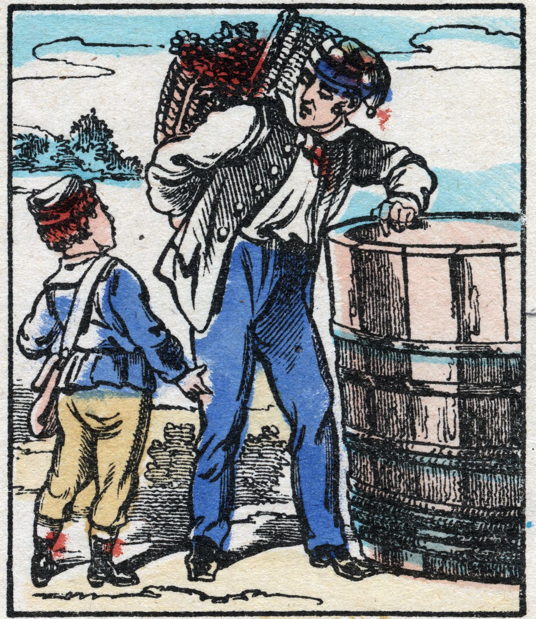 酿酒师。在 "La chanson des metier "中的雕版画。埃皮纳成像，19世纪末。私人收藏 作者 法语学校