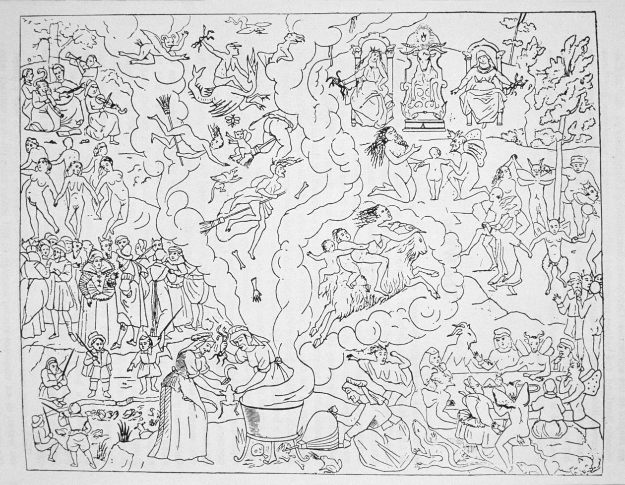 The Witch Sabbath，图片来自Tableau de linconstance des mauvais anges by Pierre de Lancre，1612年巴黎，用于19世纪后期出版的“魔法史” 作者 法语学校