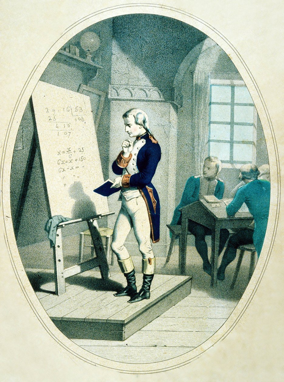 年轻的拿破仑，1779年在法国布里恩的军事学院（彩色雕刻） 作者 法语学校