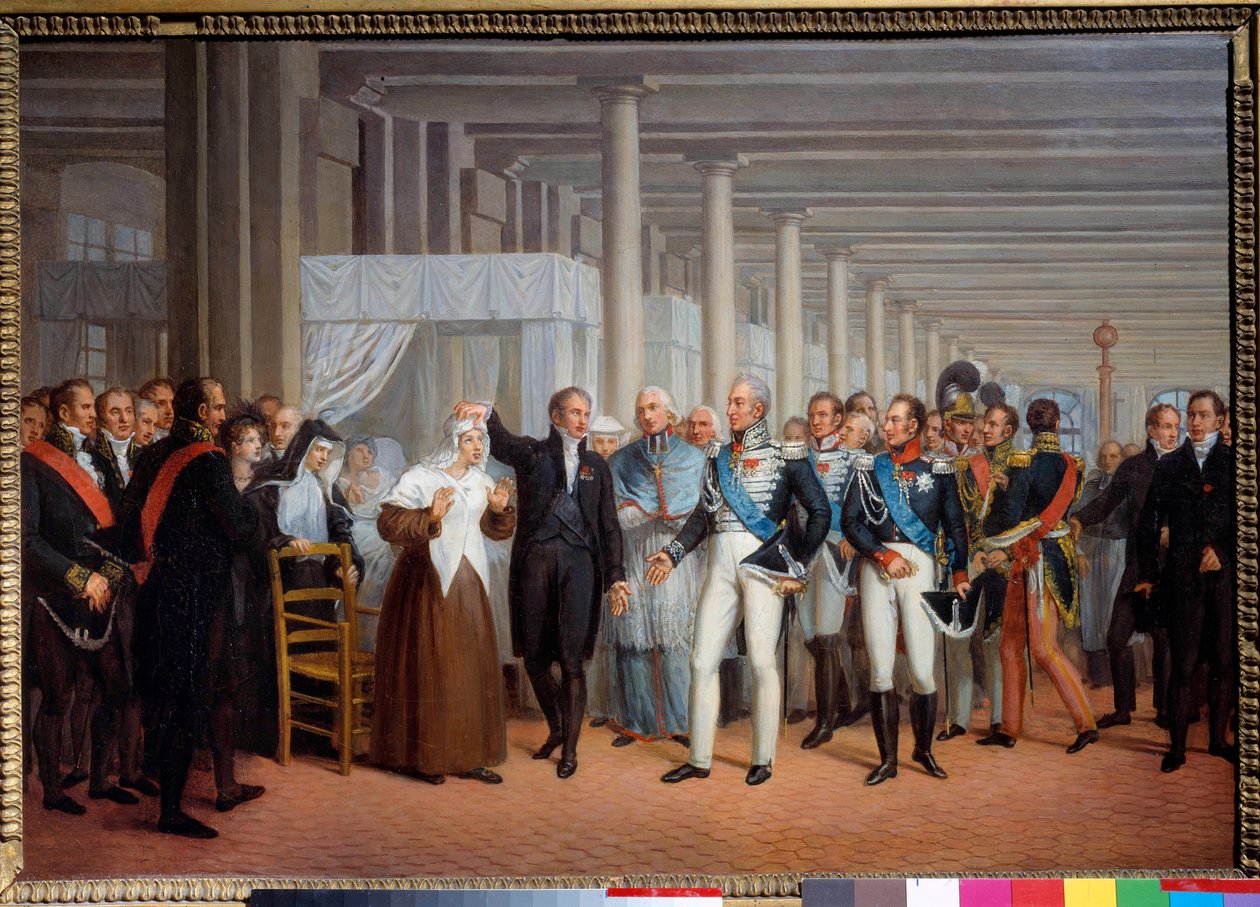 迪厄酒店的解剖学家和外科医生 Baron Guillaume Dupuytren (1777-1835) 向国王查理十世绘画展示了一部眼睛手术，19 世纪法国学校，375 x 540 厘米巴黎，嘉年华博物馆 作者 法语学校