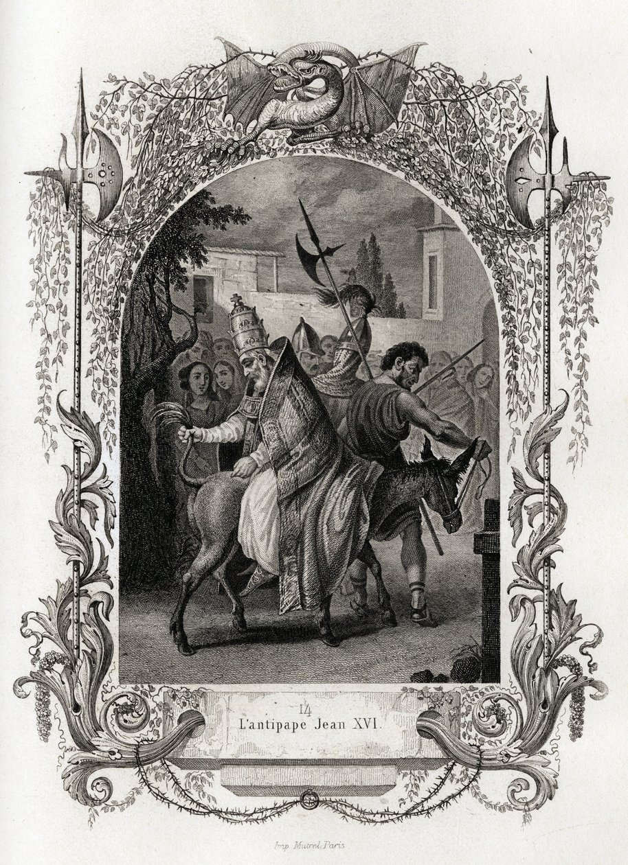 The antipope John XVI (997 to 998). Engraving to illustrate Histoire des popes by Maurice Lachatre (1814-1900), librairie du progres, Paris. 作者 法语学校
