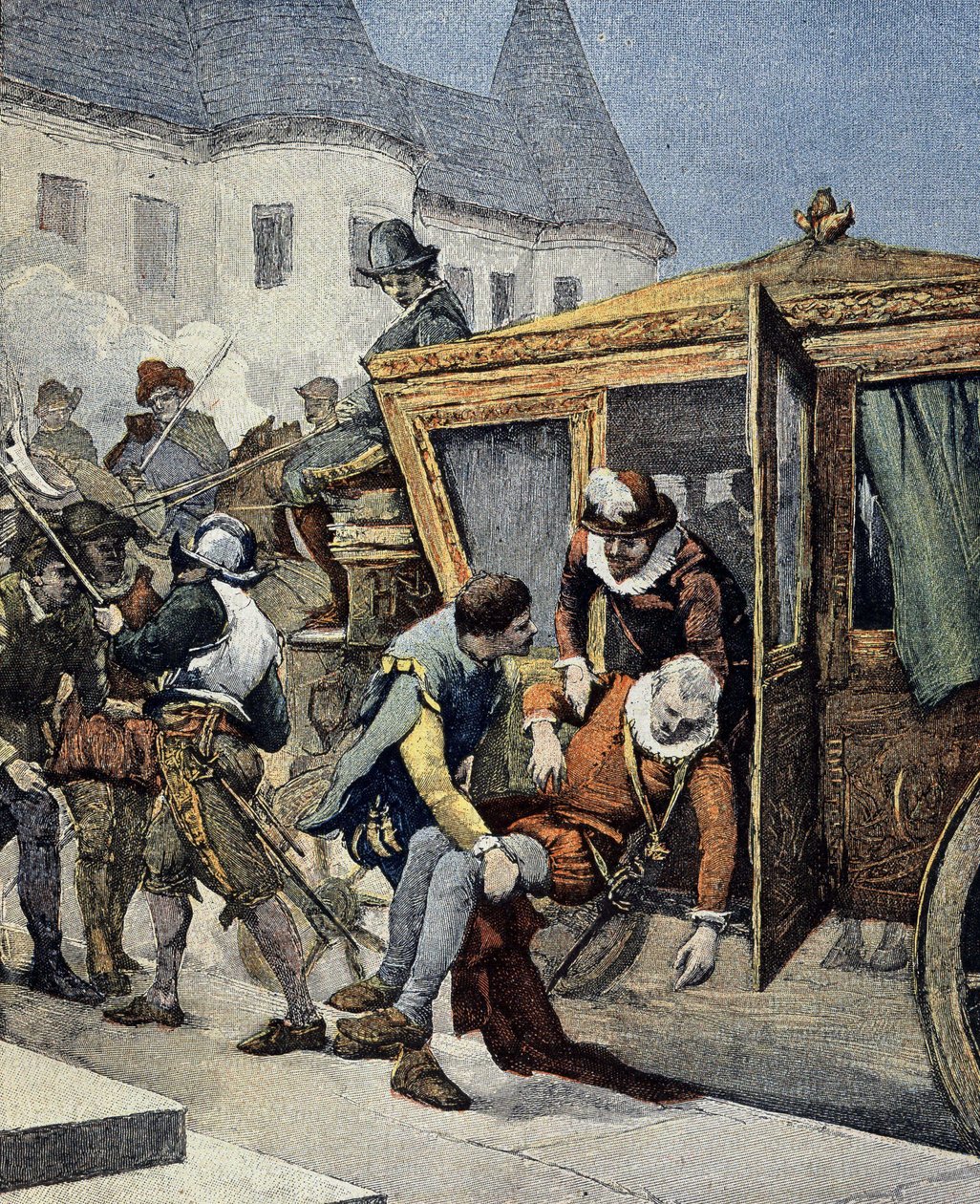 1610 年 5 月 14 日刺杀亨利四世。1900 年 5 月 12 日的封面 "Le Petit Francais Illustré"。 作者 法语学校