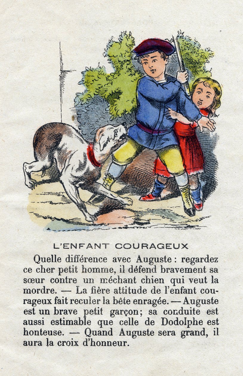 The brave child. A child defends his sister against a dog. Little boys alphabet. Abecedary has moral value containing reading exercises. Epinal imaging late 19th century 作者 法语学校