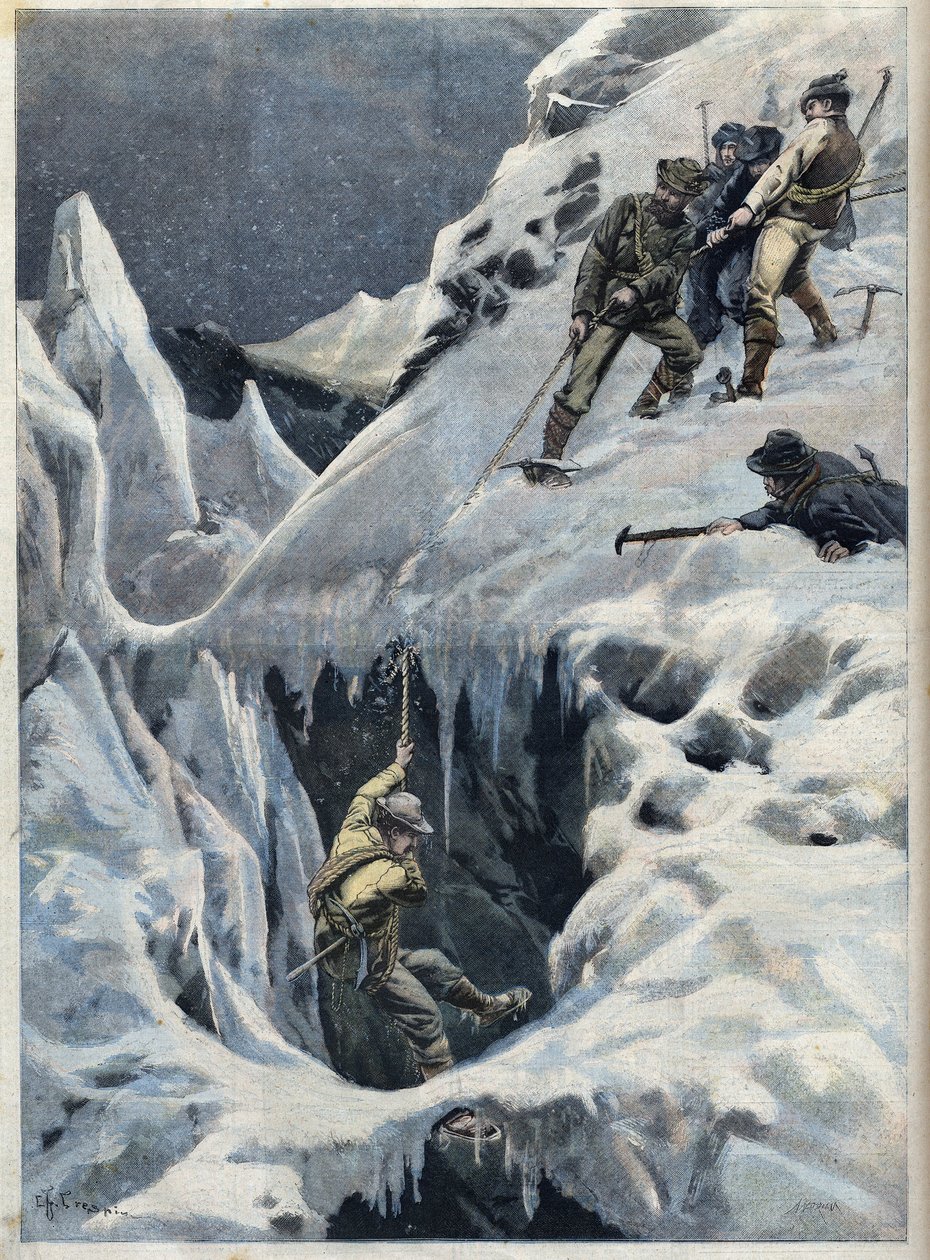 勃朗峰（Mont Blanc）的灾难：旅行者和他们的向导在探险过程中的死亡，载于" Le Petit Parisien "。 作者 法语学校