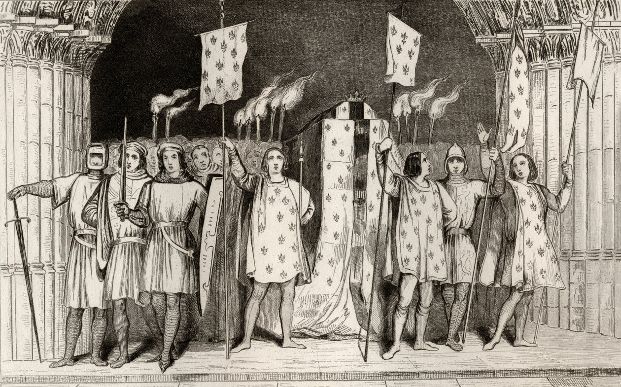 死去的婴儿Jean I（1316），Posthumous在他的葬礼上宣布了King，来自Colart的“Histoire de France”，出版于1840年 作者 法语学校