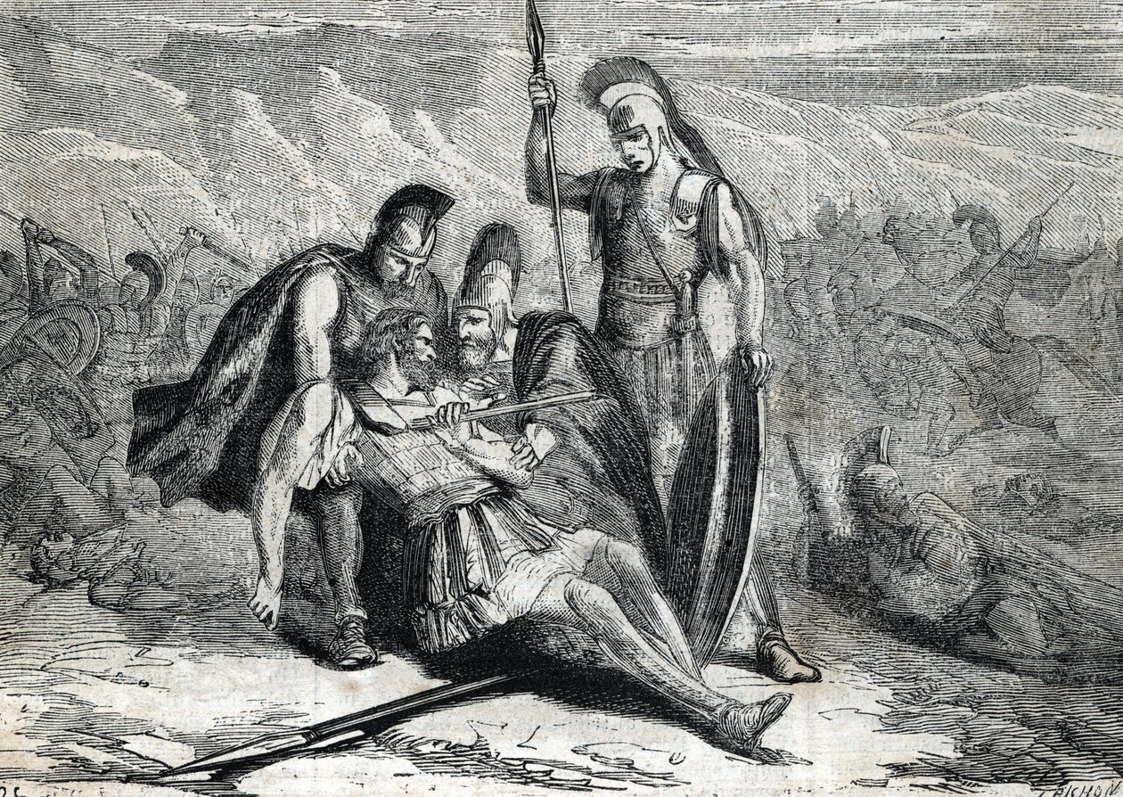 The death of Epaminondas (418-362 BC) - (engraving) 1864 作者 法语学校