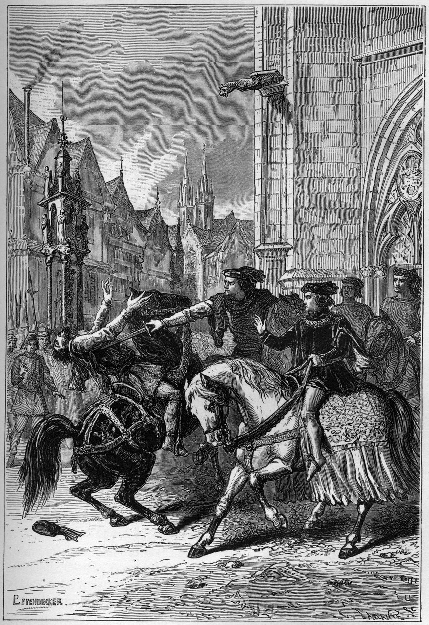 1381年农民起义期间瓦特-泰勒在伦敦史密斯菲尔德的死亡 - 英国革命家瓦特（或瓦尔特）-泰勒在伦敦农民起义期间史密斯菲尔德的死亡 作者 法语学校