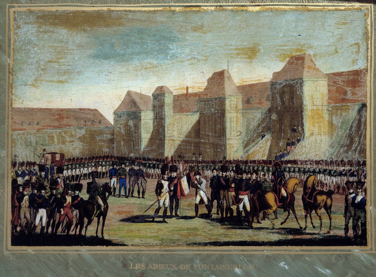 The farewell of Napoleon Bonaparte (1769-1821) has the imperiale guard in the courtyard of Cheval Blanc in Fontainebleau on 20/04/1814. Anonymous painting. 1814 Aix Island, Napoleonic museum 作者 法语学校