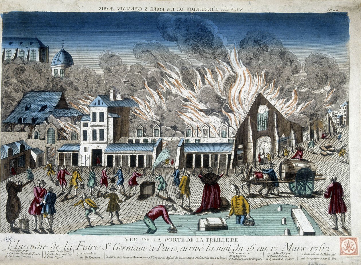 1762 年 3 月 16 日至 17 日晚上，巴黎圣日耳曼博览会的火焰 - 雕刻 作者 法语学校