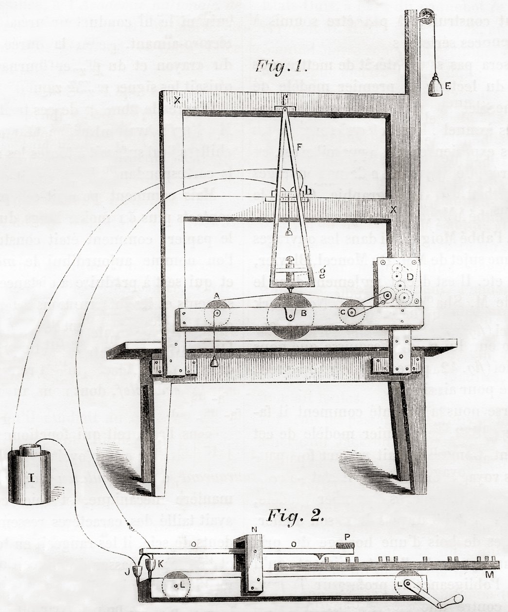 塞缪尔·莫尔斯 (Samuel Morse) 于 1837 年发明的第一台电报，来自 Les Merveilles de la Science，约 1870 年出版（雕刻） 作者 法语学校