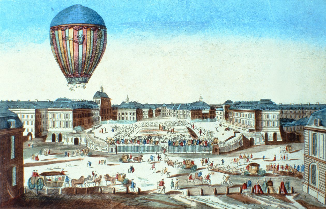 Pilatre du Roziers热气球首次飞行，以其赞助商M. Montgolfier于1784年6月23日在凡尔赛宫命名 作者 法语学校