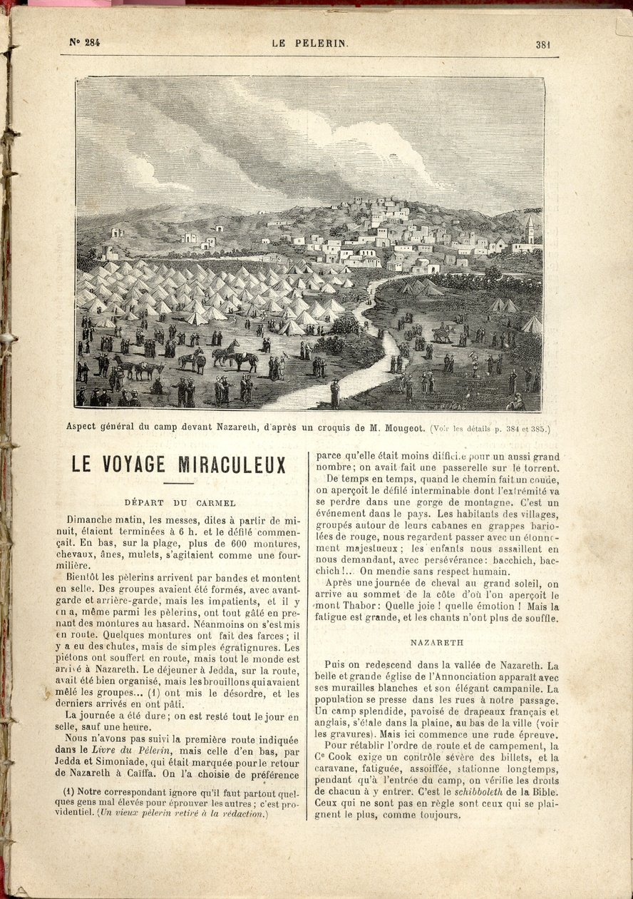 拿撒勒前营地的总体外观，根据 M. Mougeot. 的草图绘制，《Le Pèlerin》 作者 法语学校