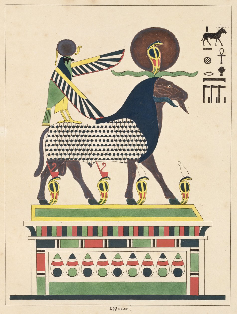 神Amon-Ra，来自埃及万神殿的插图：来自古埃及神话人物的集合Jean-Francois Champollion，于1986年出版 作者 法语学校
