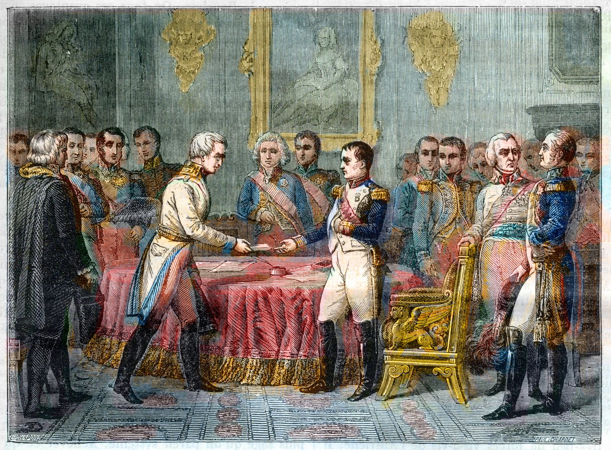 1808年9月27日至10月14日的爱尔福特会谈--拿破仑一世接见奥地利外交官、奥地利皇帝派往俄罗斯的右翼亚历山大一世（1777-1825）的特使文森特男爵--1808年9月27日在爱尔福特举行的王子大会（Napoleo 作者 法语学校