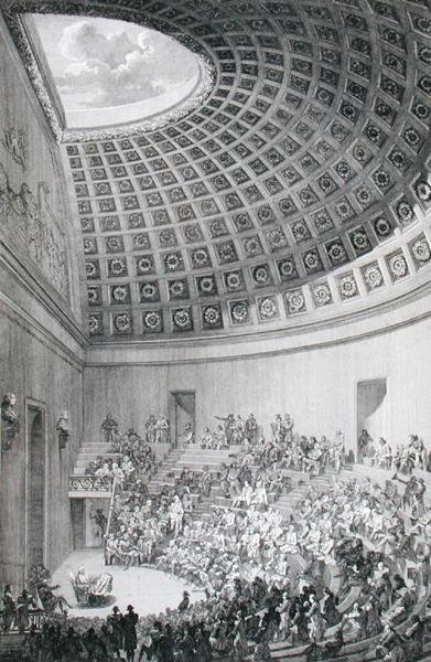 仿照罗马万神殿建造的演讲厅，出自《巴黎外科学校介绍》，1780年出版（雕刻）。 作者 法语学校