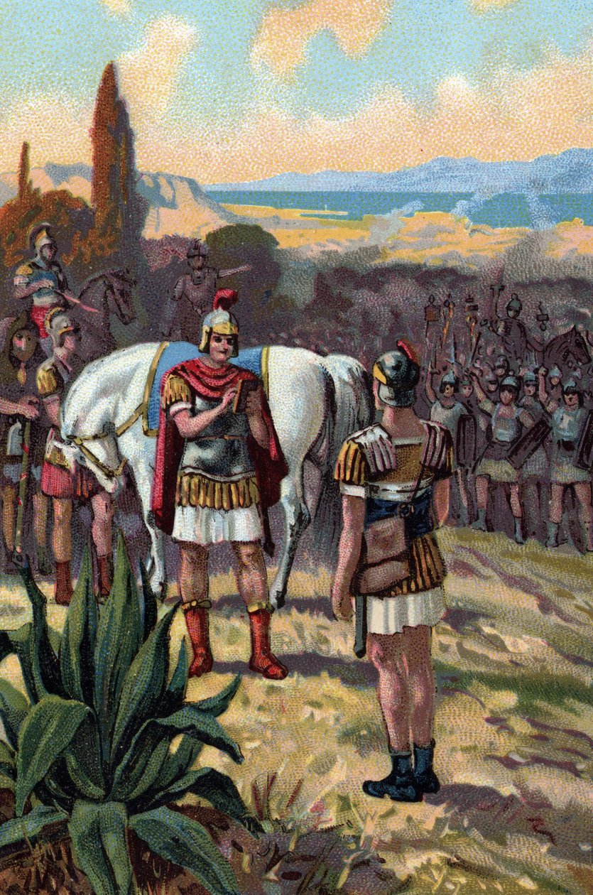 朱利叶斯·凯撒（Julius Caesar，公元前 100-44 年）与国王法尔纳西斯二世桥（King Pharnace II Bridge，公元前 97-47 年）在公元前 47 年的泽拉战役以及本都王国法尔纳西斯二世统治期间的会面 作者 法语学校