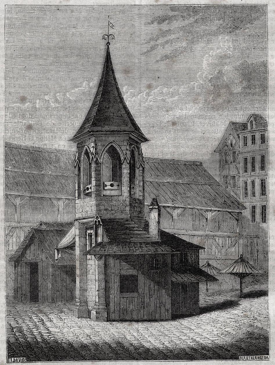 The pillory of the halles in the 18th century, built on the old cemetery of the Innocents - Engraving in “The physical, civil and moral history of Paris: from the earliest historical times to the present day” by Jacques Antoine Dulaure 作者 法语学校