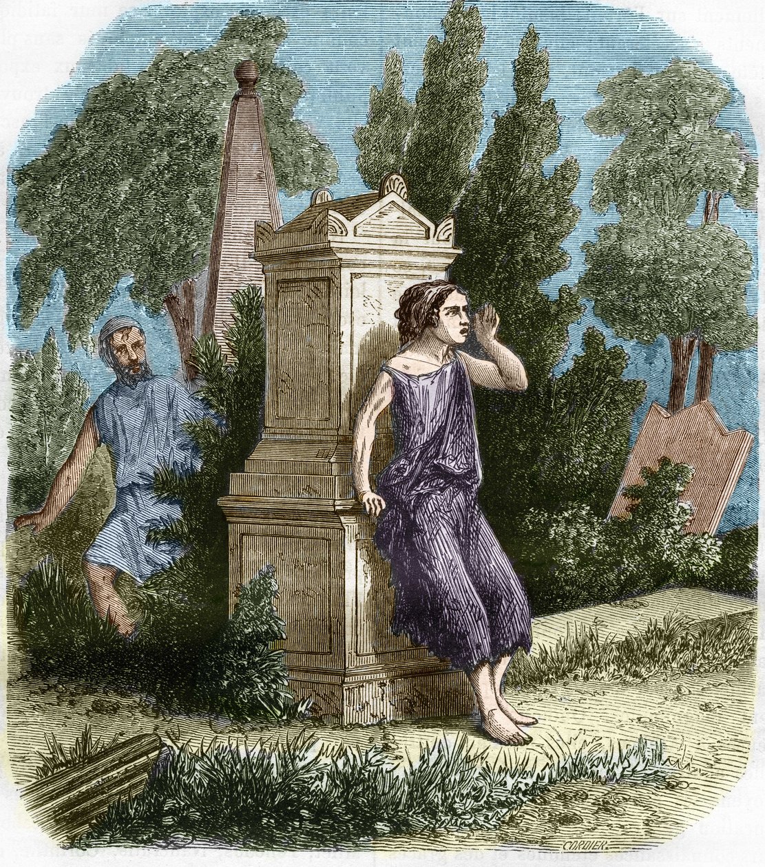 希腊Antiquite的妓女：Hetaires公开地做他们的小生意。Engravurein "The history of prostitution and debauche among all the peoples of the world from ancient to the present day" by Dr. Th.-F.Debray著。1879. 作者 法语学校