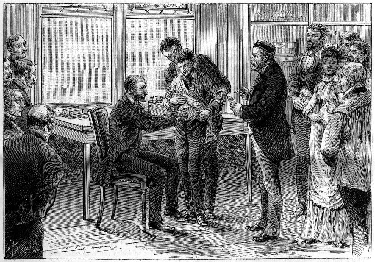 在路易斯-巴斯德（1822-1895）的实验室，狂犬病疫苗的操作，由C.Gilbert d