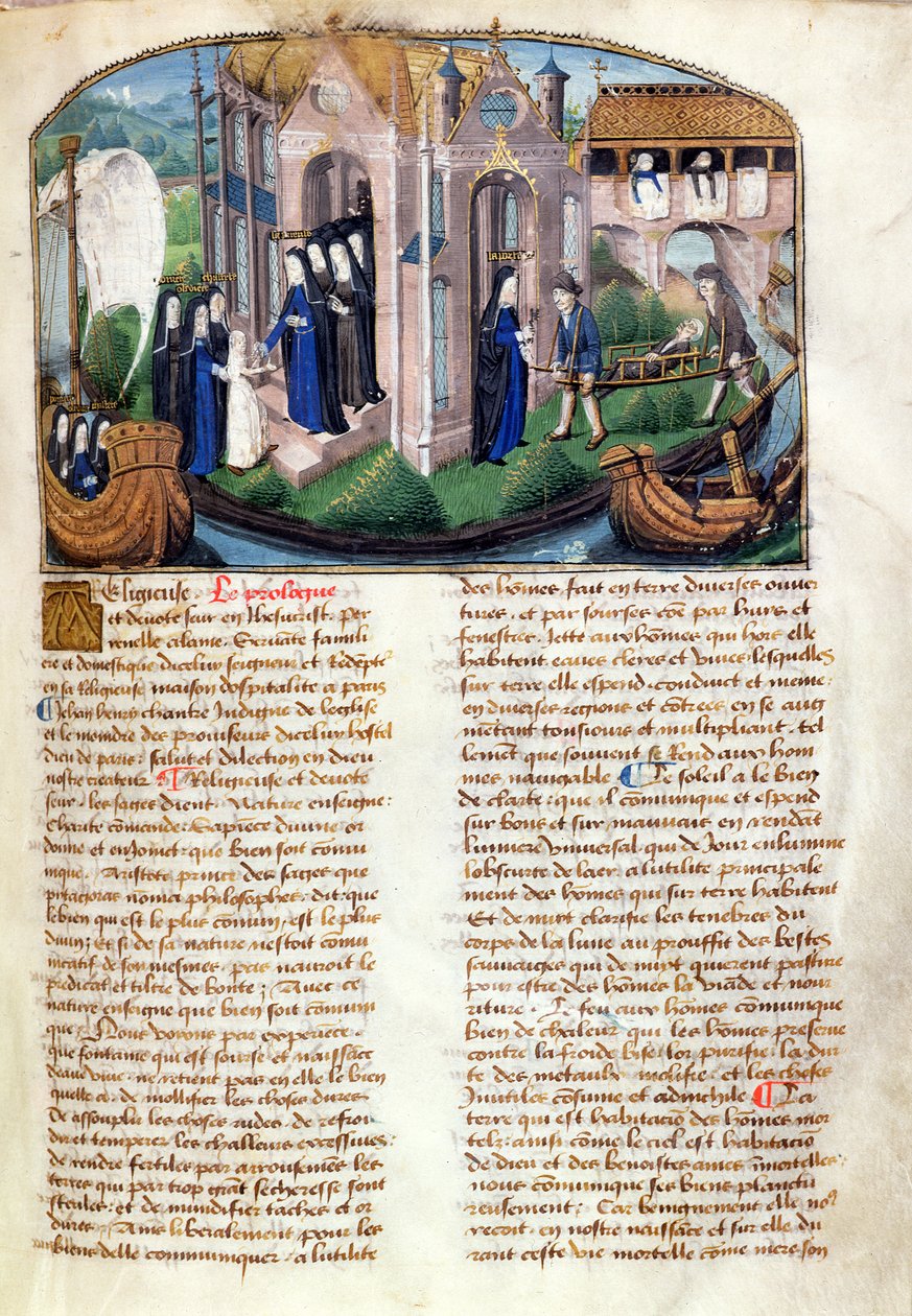 接待新手并欢迎患者，来自Jean Henry的Le Livre de Vie Active de lHotel Dieu de Paris，c.1482（另见236790） 作者 法语学校