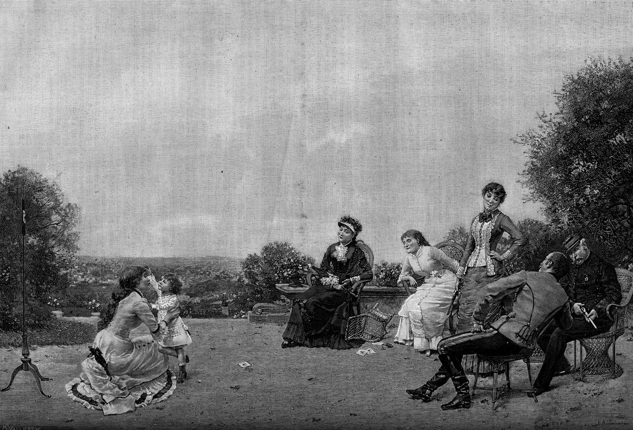 镜头。根据儒勒-弗雷德里克-巴拉沃恩（1844-1914年）的画作雕刻的。1880年2月14日《世界画报》第1194期上的版画。 作者 法语学校