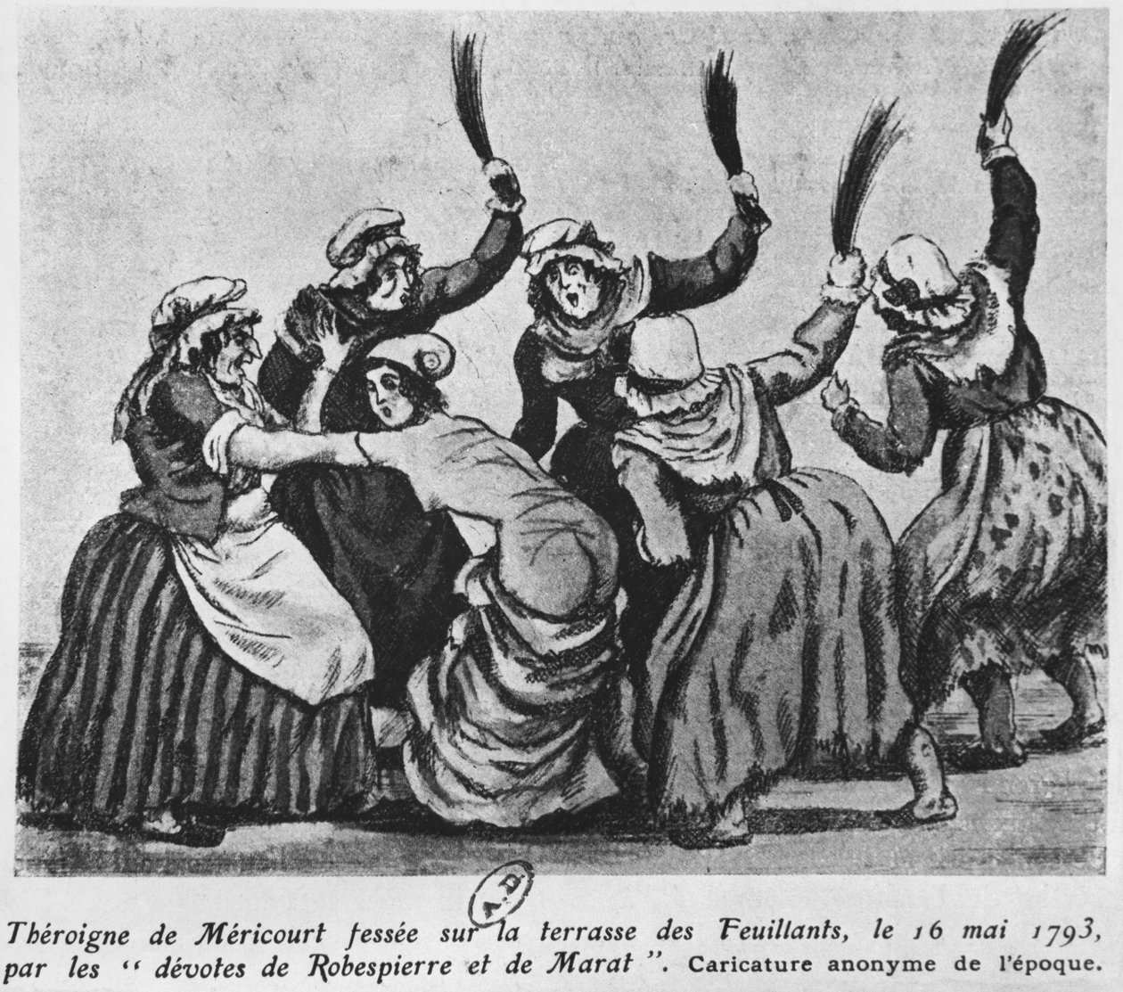 1793年5月16日，Theroigne de Mericourt被一群巴黎雅各宾妇女鞭打（纸上写着） 作者 法语学校