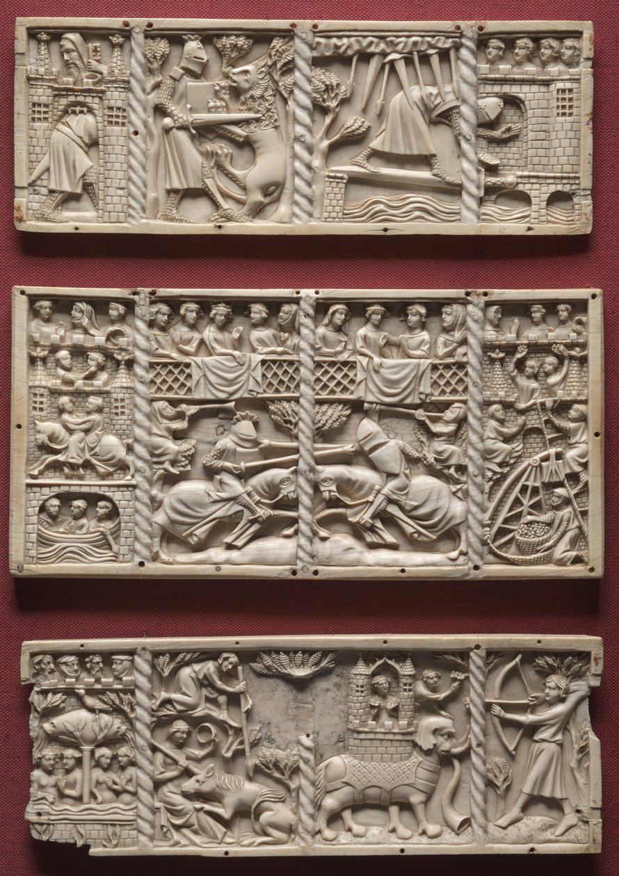 棺材里的三个面板，有礼貌的浪漫史，约1330-1350年 作者 法语学校