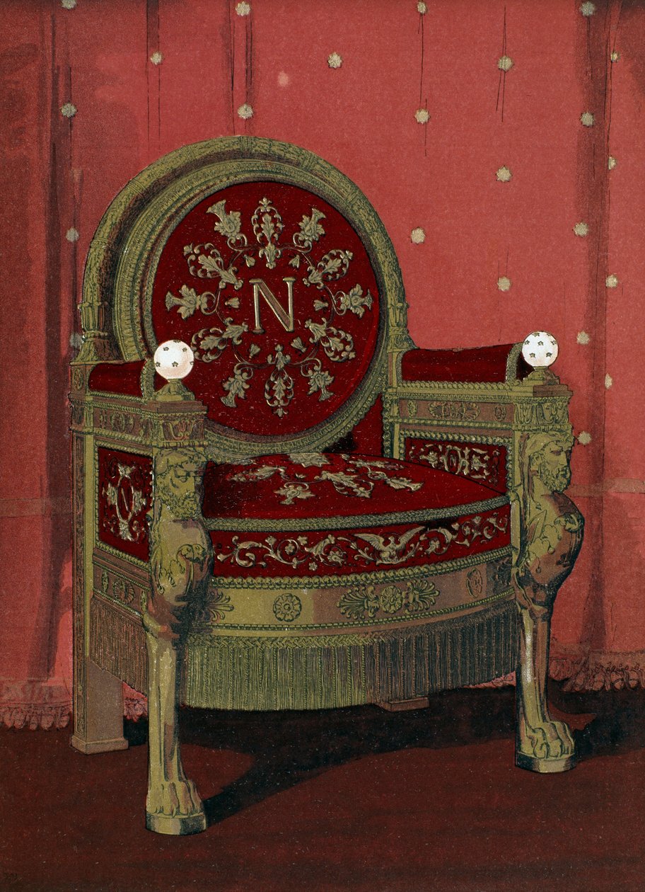 Napoleon I Bonaparte的王座（1769-1821）枫丹白露宫，插图来自亨利哈佛的家具和装饰词典，第4卷，第54页，巴黎，Maison Quantin，1 作者 法语学校
