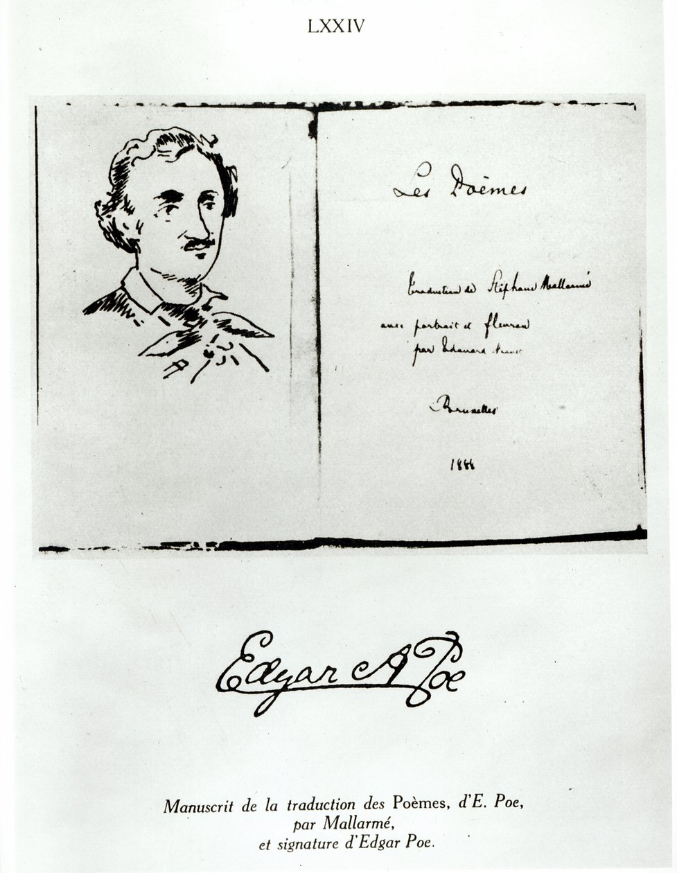 Les Poemes的标题页由Edgar Allan Poe（1809-49）翻译，由Stephane Mallarme（1842-98）翻译，作者肖像，1888年 作者 法语学校