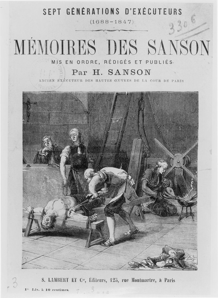 19世纪中叶，H。Sanson撰写的Memoires des Sanson的标题页 作者 法语学校
