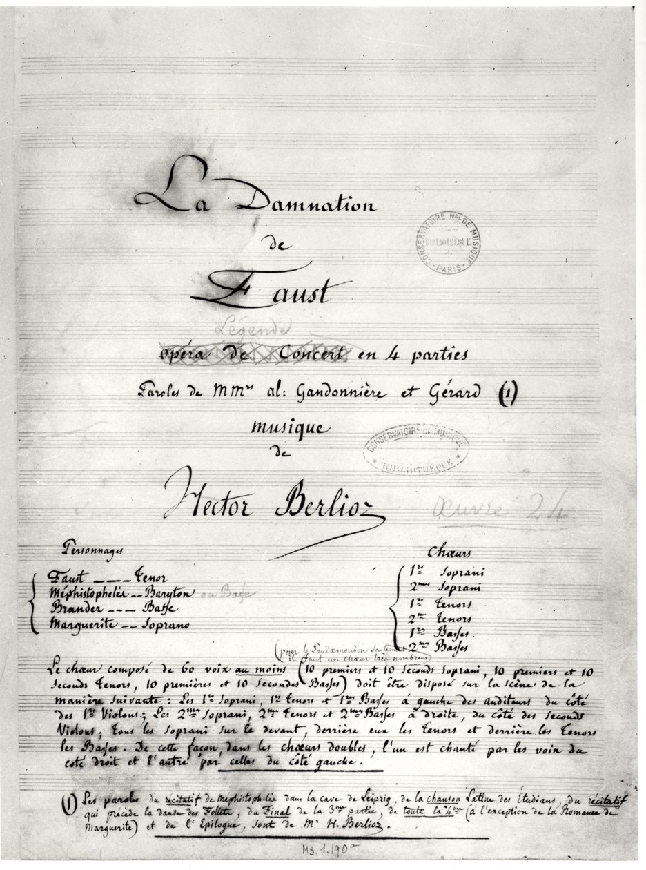 Hector Berlioz（1803-69）1846年的“La Damnation de Faust”的标题页 作者 法语学校