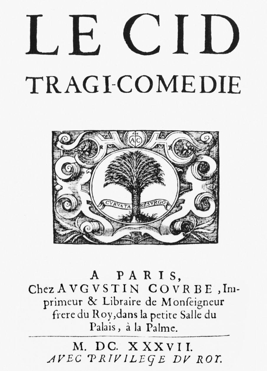 The Cid（1637）的标题页由Pierre Corneille（1606-84）出版，1637年出版 作者 法语学校