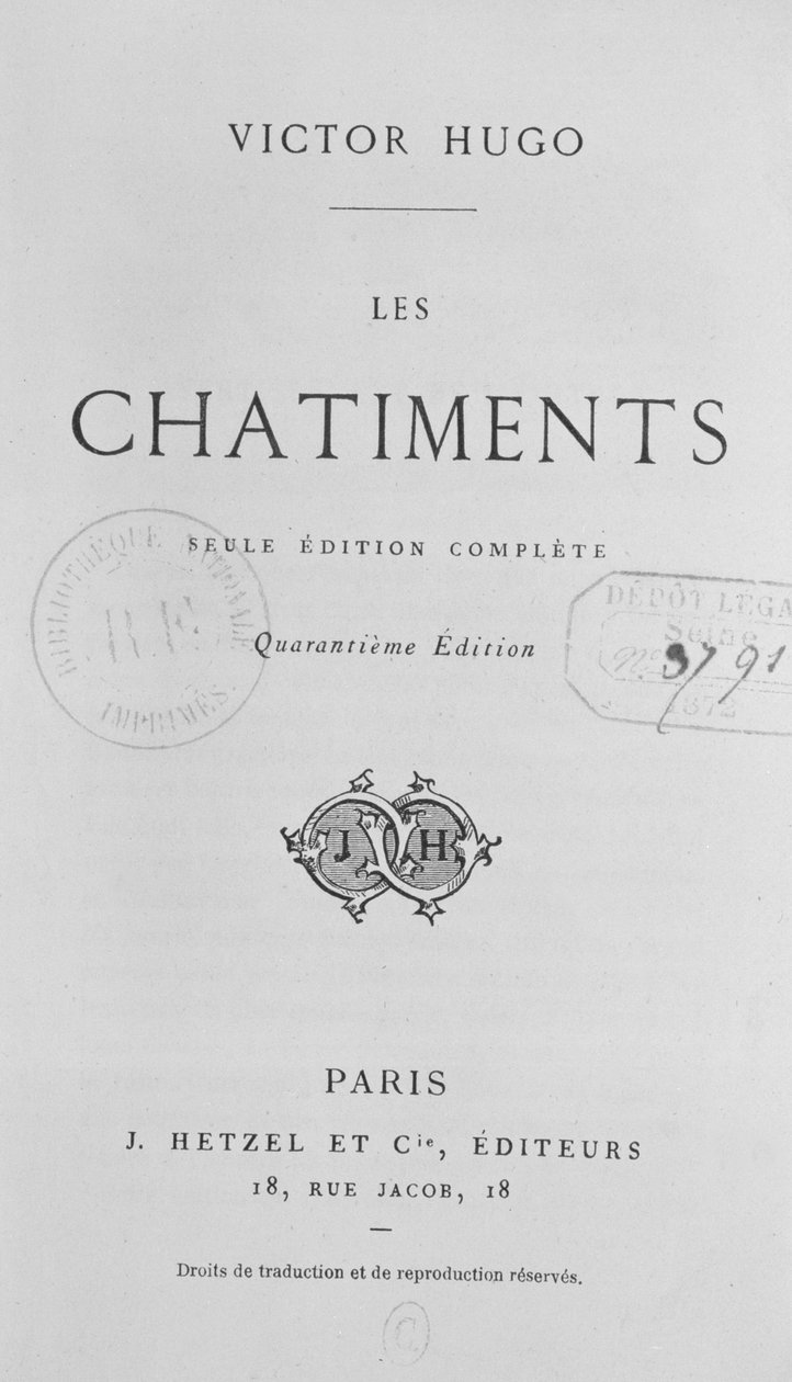Les Hugo（1853年）的标题页由Victor Hugo（1802-85），第40版由J. Hetzel出版，1872年 作者 法语学校